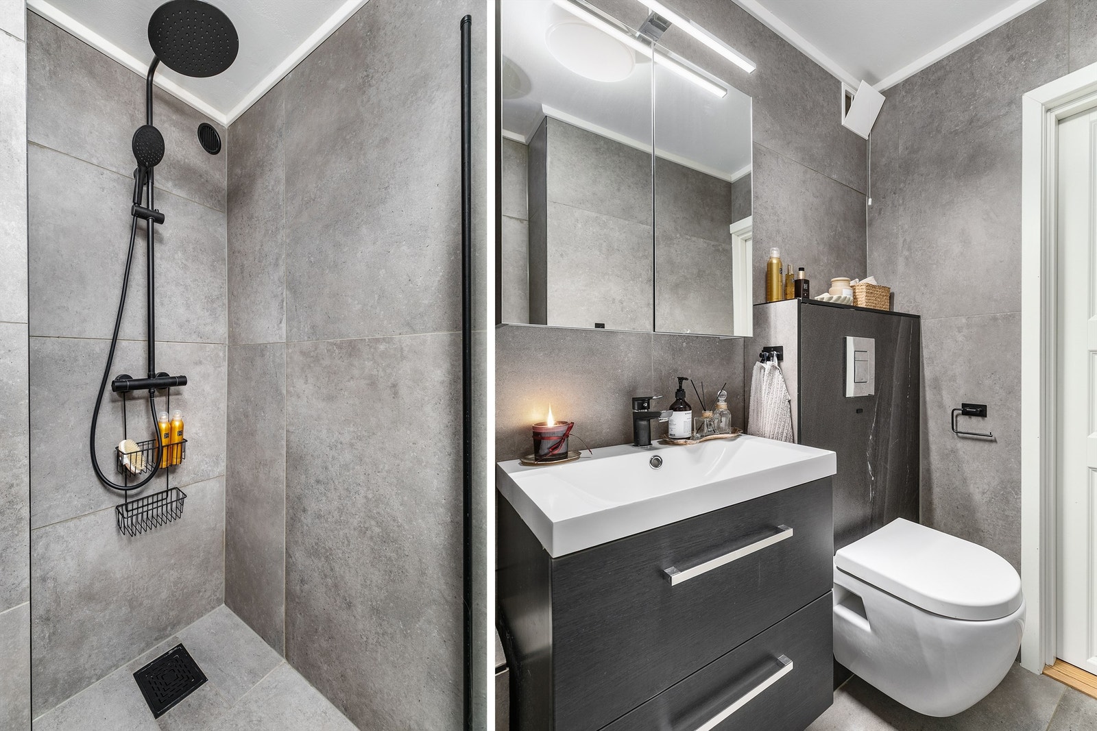 Badet ble i 2020 bygget opp på nytt med blant annet ny membran, storformat fliser og moderne møbler. I gulvet er det varme. Rørfornying ble utført i 2025. Galleribilde
