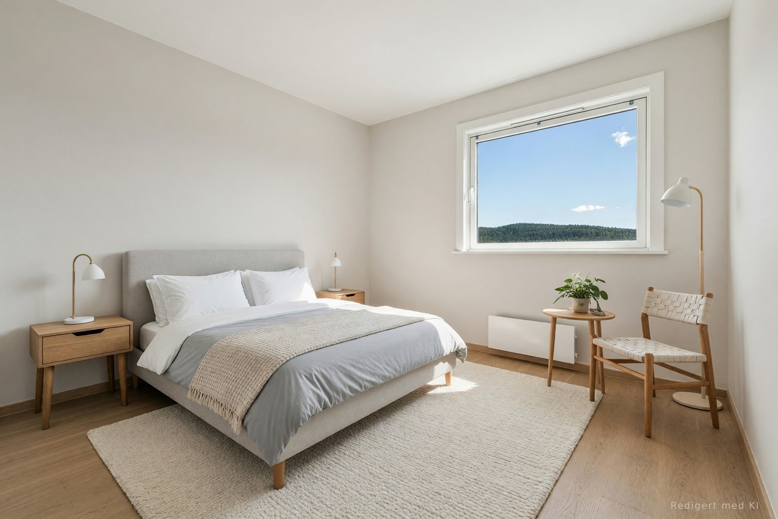 Soverom II er lyst og trivelig med vindu som slipper inn godt med naturlig lys (Bilde er redigert med KI). Galleribilde