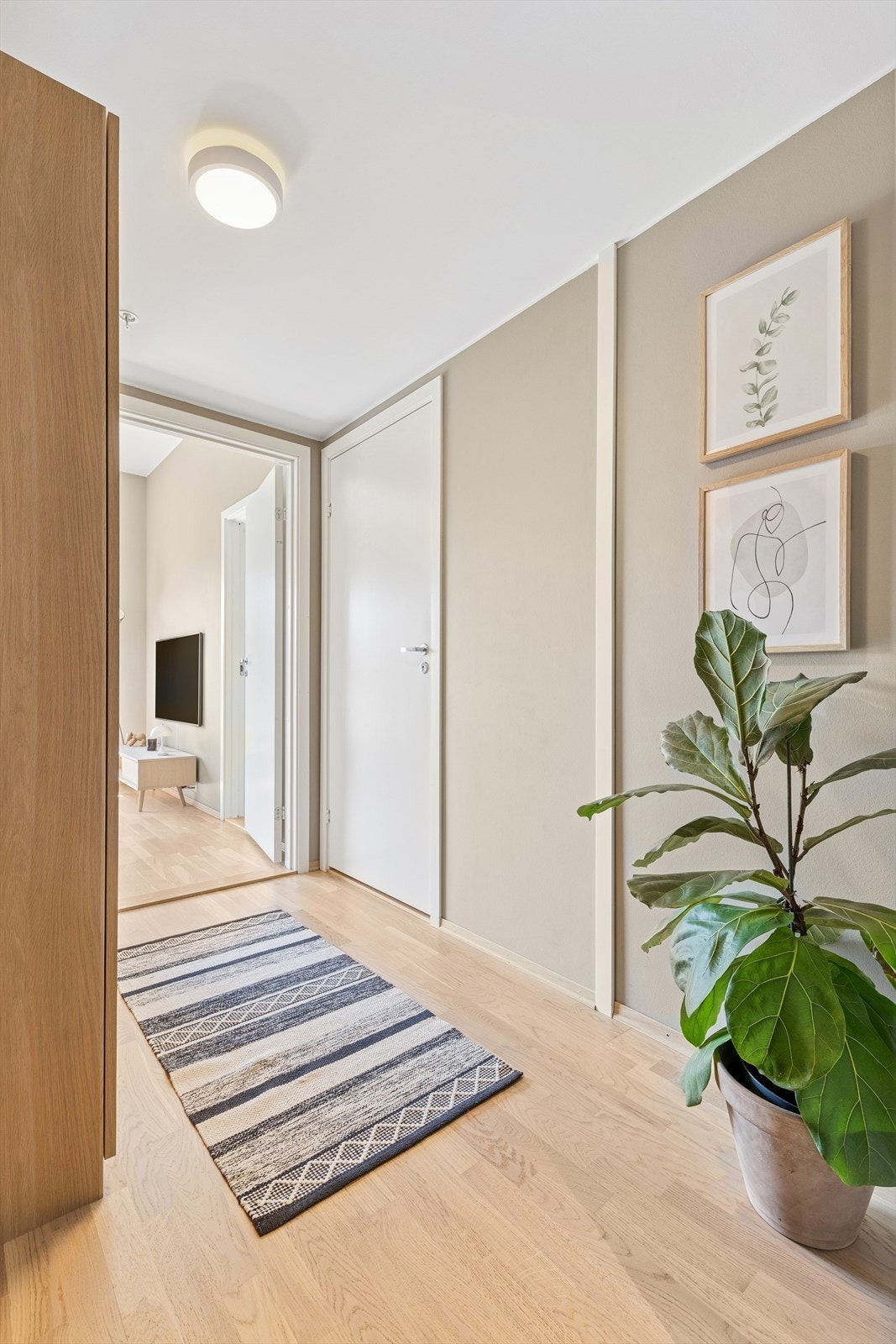 Overgangene mellom vegg og tak er listefrie, noe som gir et rent og moderne uttrykk. Galleribilde