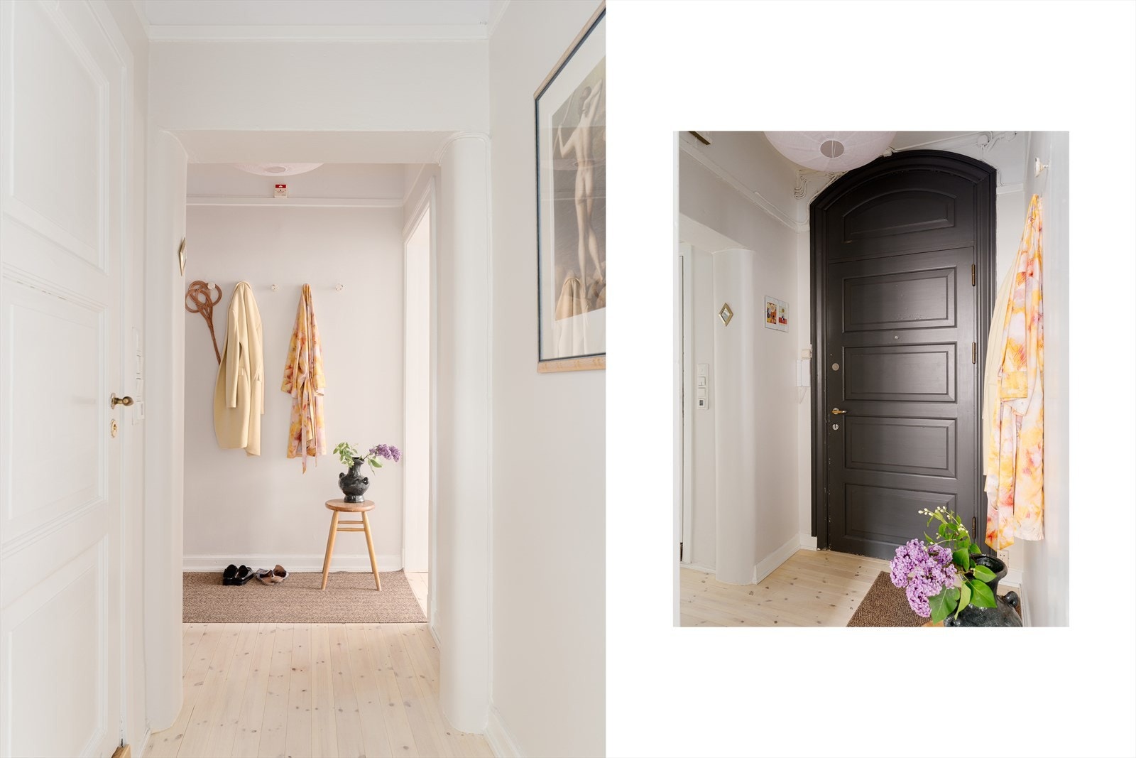 En lys og innbydende entré ønsker deg velkommen inn. Leiligheten disponerer to kjellerboder på til sammen ca. 10 m². Galleribilde