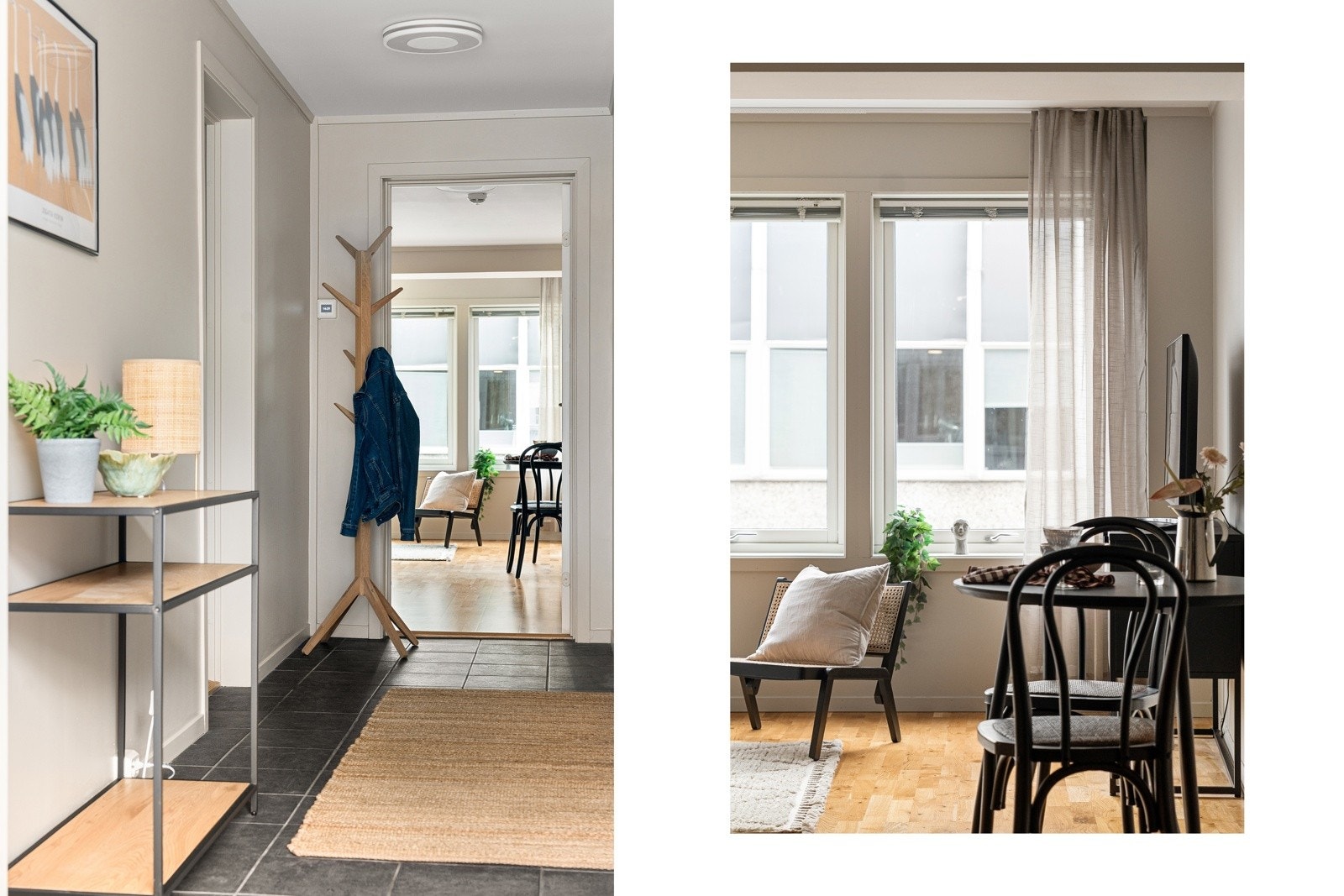 Velkommen inn! Her blir du møtt av en fresh entrè med plass til å henge av seg yttertøyet.