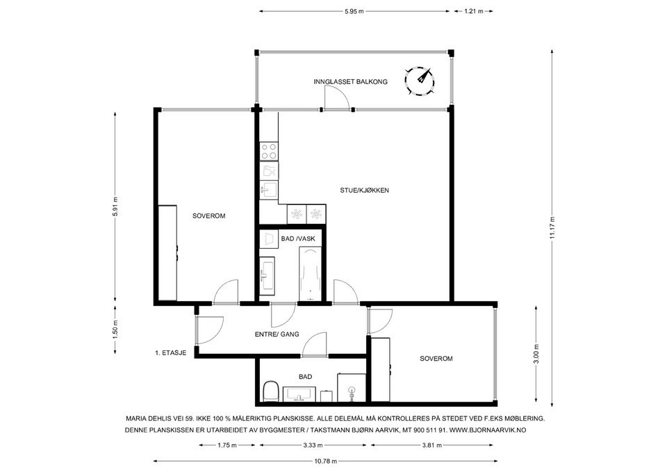 Plantegning. Leiligheten disponerer en kjellerbod på 5 m², samt en garasjeplass med ladeboks i felles garasjeanlegg. Galleribilde