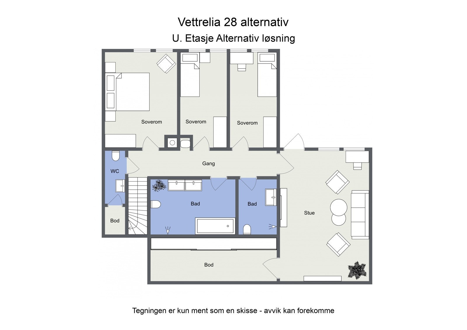 Vettrelia 28 alternativ - 2D - U. Etasje Alternativ løsning - Letterhead Galleribilde