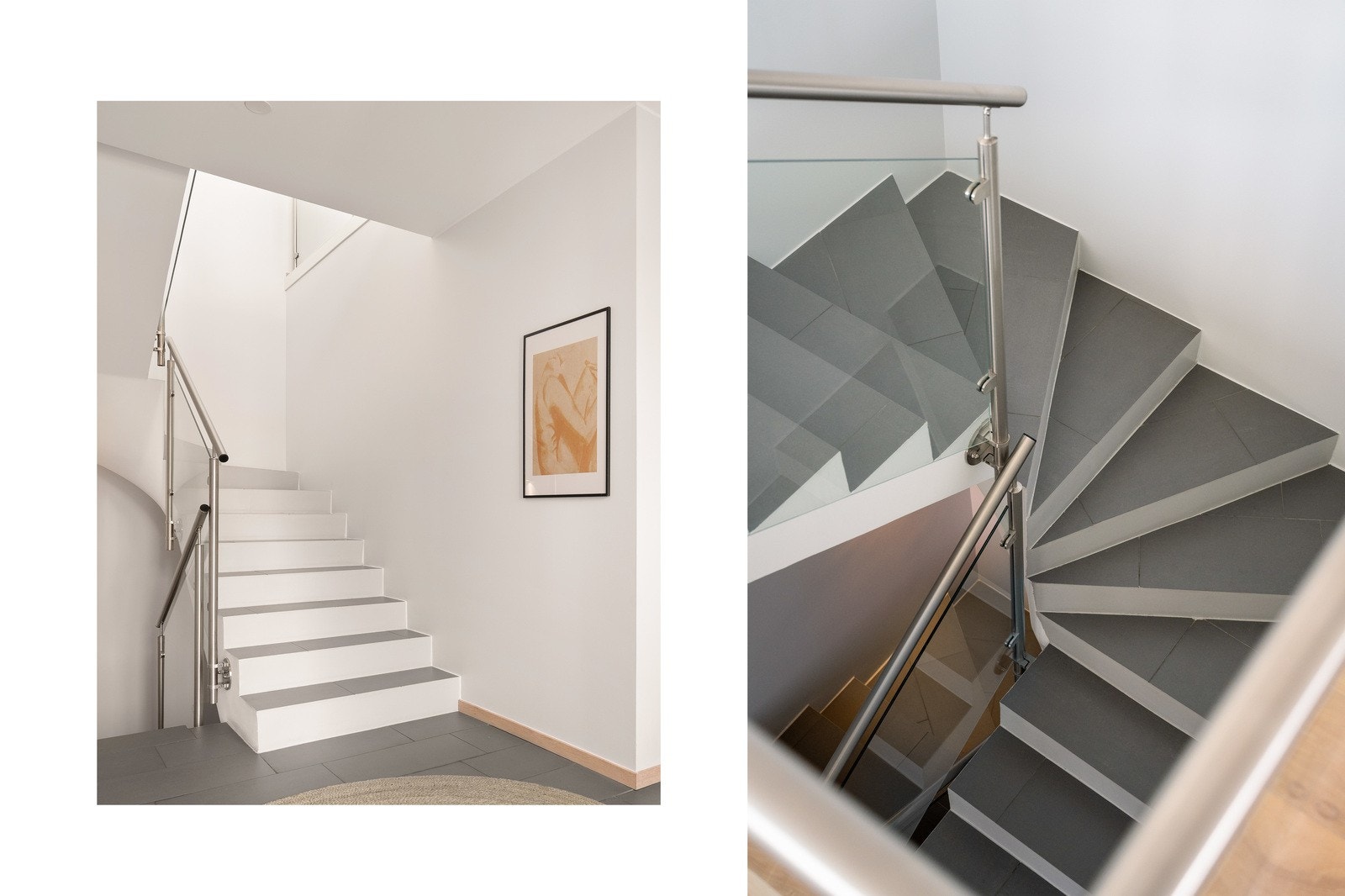 Trappen er et gjennomgående designelement, med betongkonstruksjon og flislagte trinn Galleribilde
