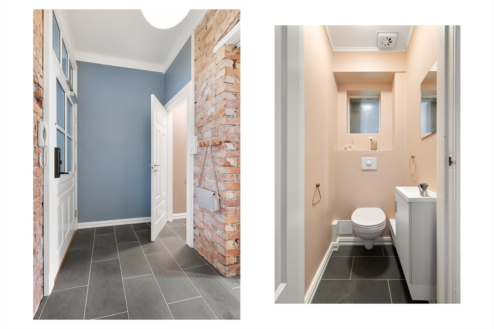 Leiligheten har et separat toalettrom med gulvvarme, i tillegg til hovedbadet. Galleribilde