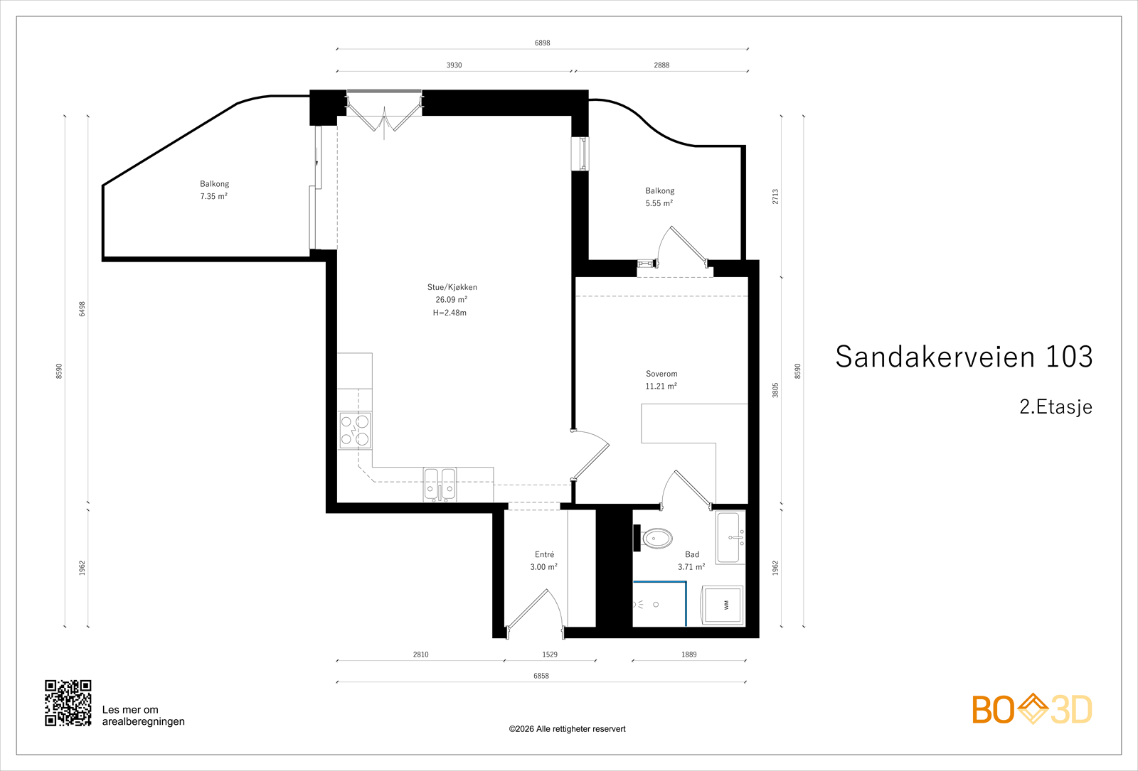 Plantegning | I tillegg til innvendige arealer disponerer boligen to boder på totalt 8 kvm. Galleribilde