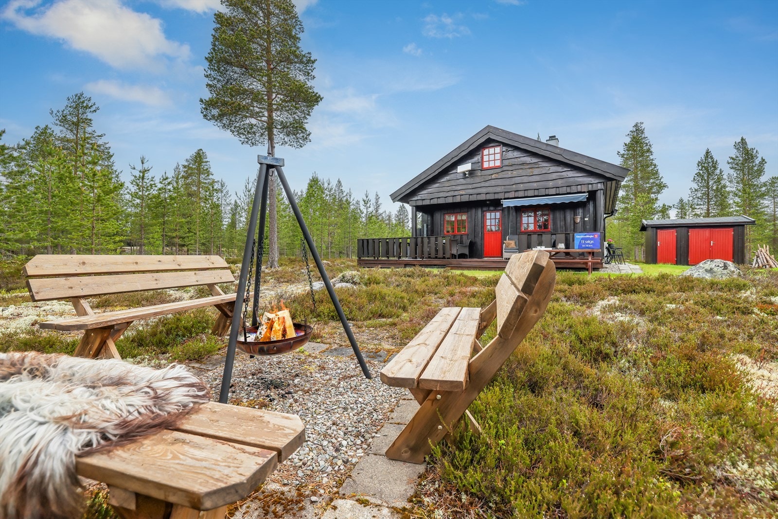 Hytta ligger på Furutangen, et attraktivt hytteområde med aktiviteter for alle årstider, fra langrennsløyper til disk-golfbane. Galleribilde