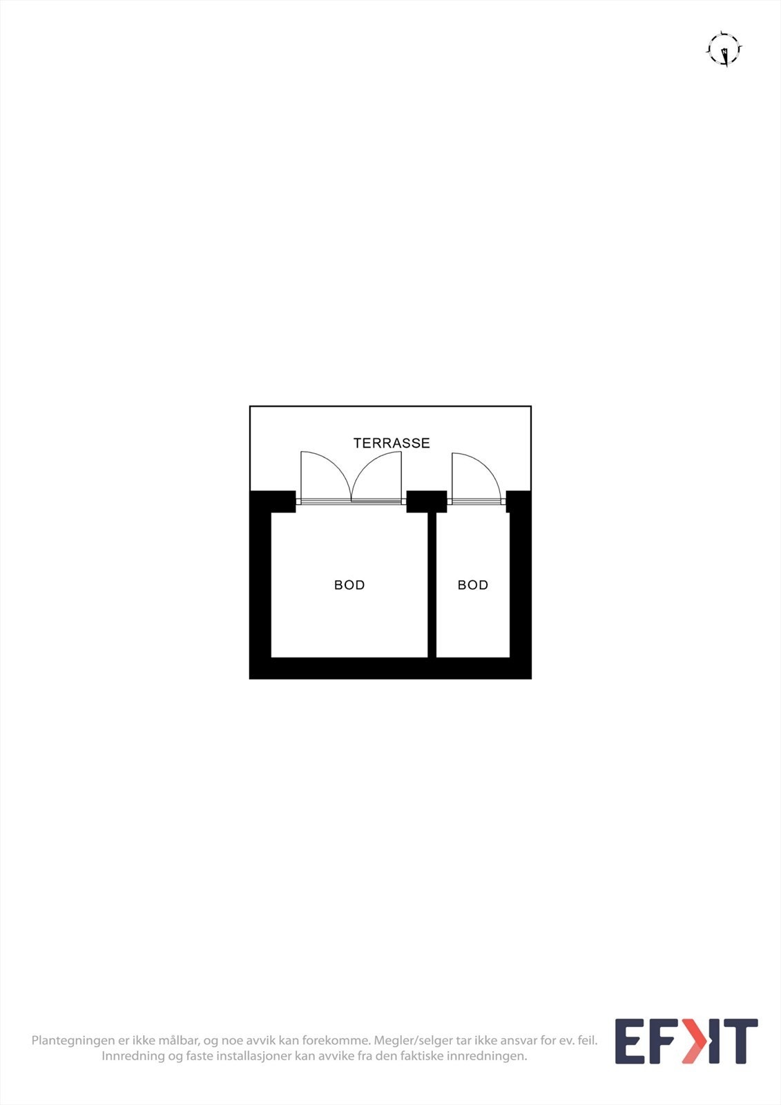 Plantegning av uthuset, som inneholder to boder for lagring. Galleribilde