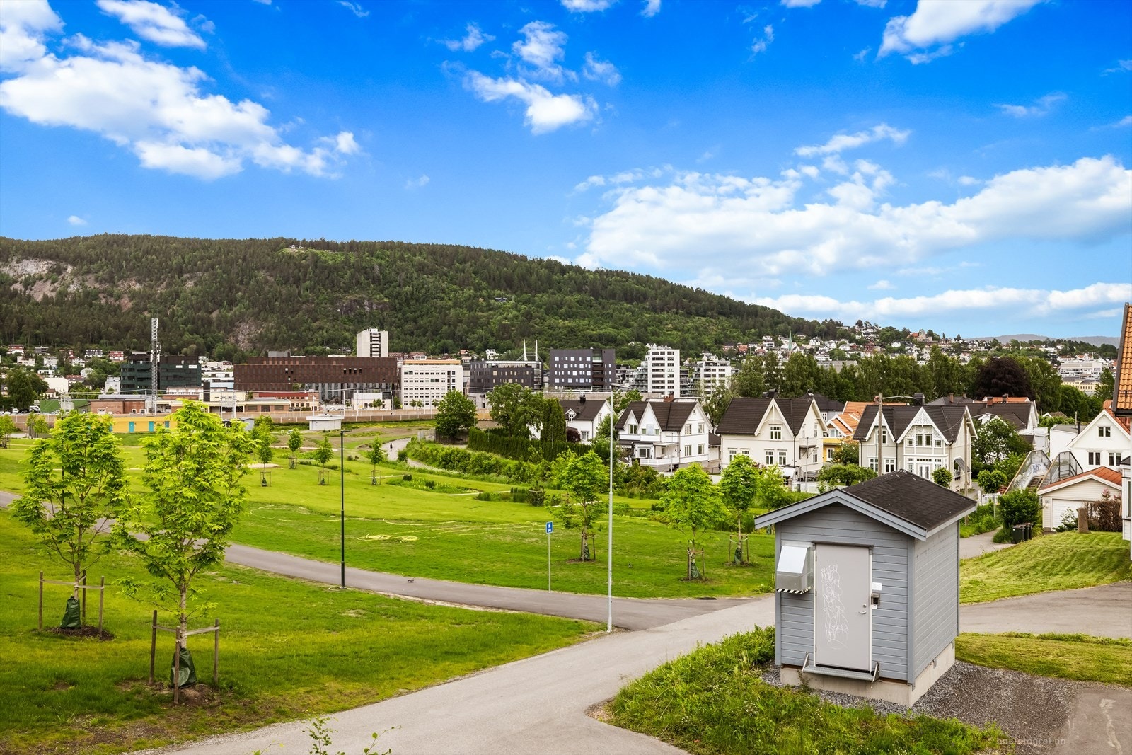 Fra eiendommen er det utsikt over den nye parken og nærområdet på Smithestrøm og Nybyen. Galleribilde