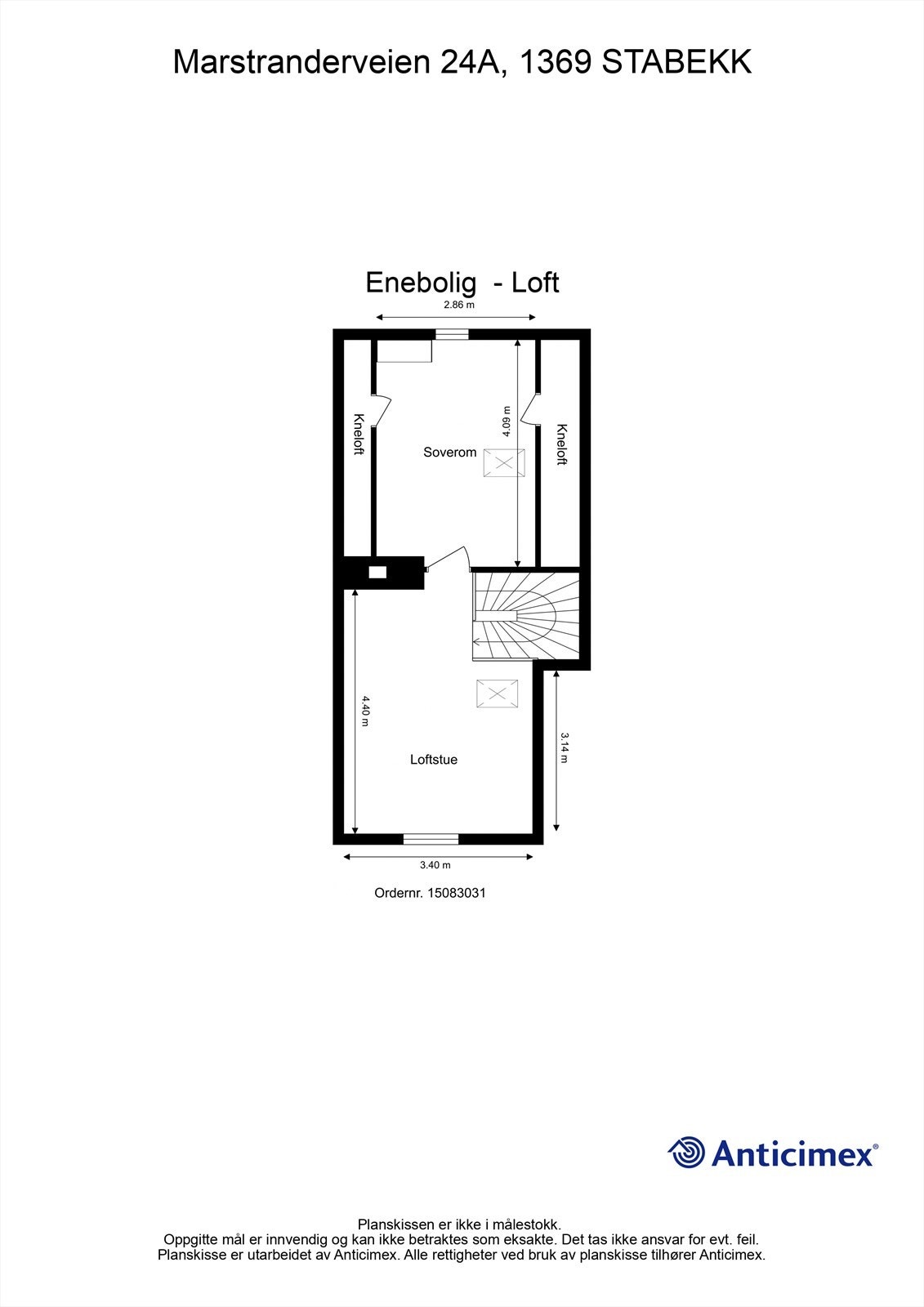 Loftsetasjen med loftstue og et tilstøtende rom, samt lagringsplass i kott. (rommet tegnet inn som soverom er ikke godkjent til varig opphold) Galleribilde