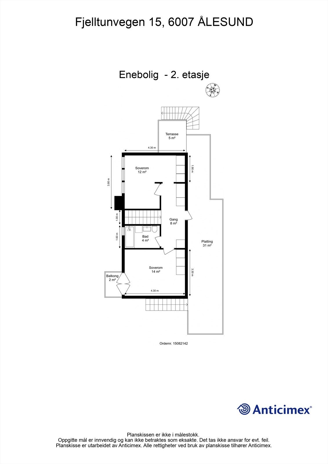 Målsatt plantegning 2. etasje Galleribilde