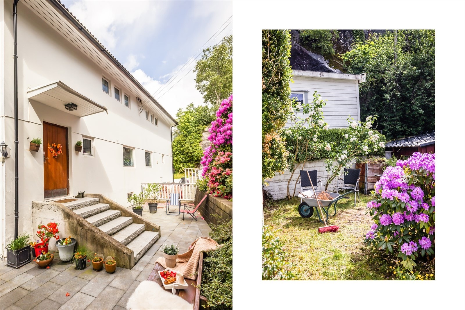 Uteplassen har en attraktiv beliggenhet med nydelig utsikt mot nærområdet og de omkringliggende fjellene, noe som skaper en særdeles trivelig ramme rundt uteoppholdet. Galleribilde