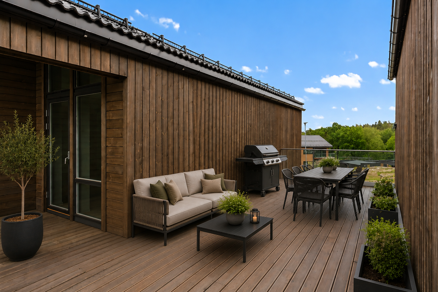 Forslag til møblering av terrasse, digitalt møblert. Galleribilde