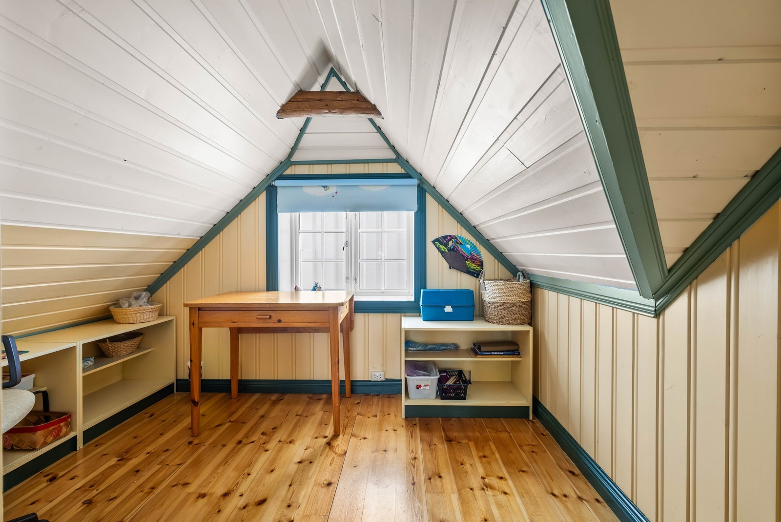 Loftsetasjen i 'Skålen' har et gulvareal på 41 m², hvorav store deler har lav takhøyde. Galleribilde