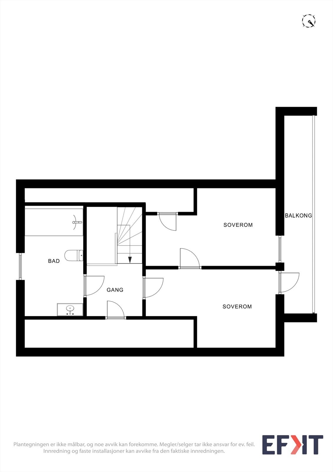 Loftsetasjen inneholder to soverom, bad og en gang med utgang til balkong. Galleribilde
