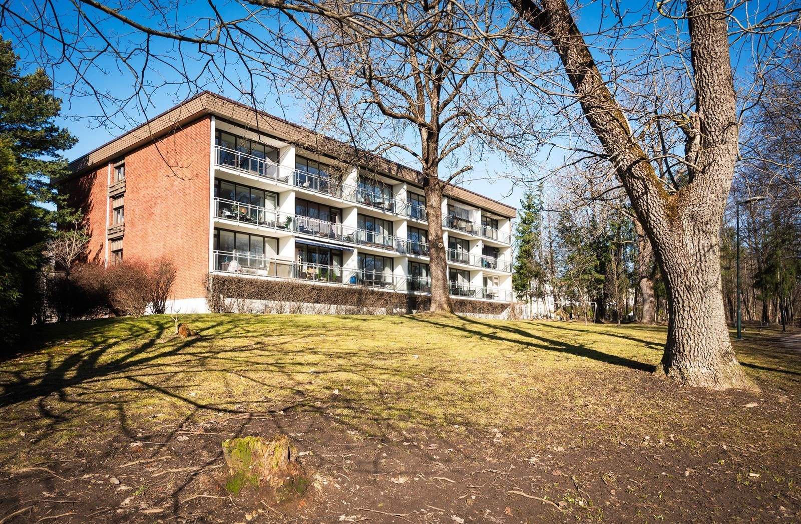 Fasade med stor felles hage Galleribilde