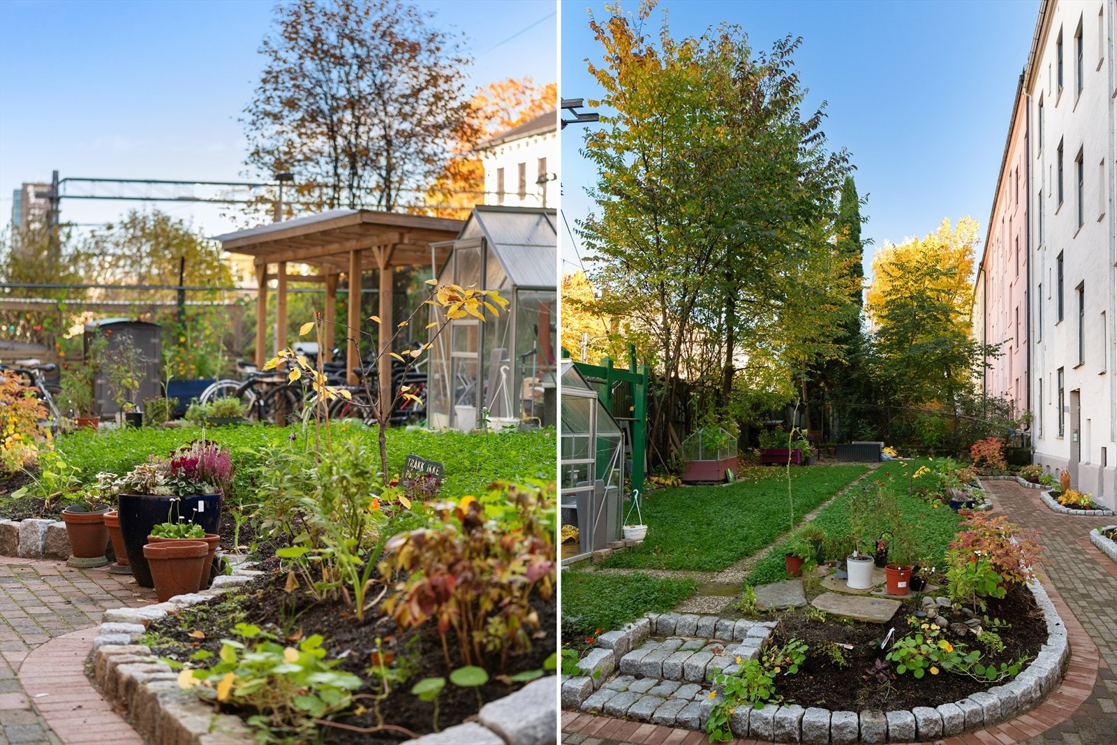 Borettslaget har en flott og frodig bakgård med mye beplantning på sommerstid. Galleribilde