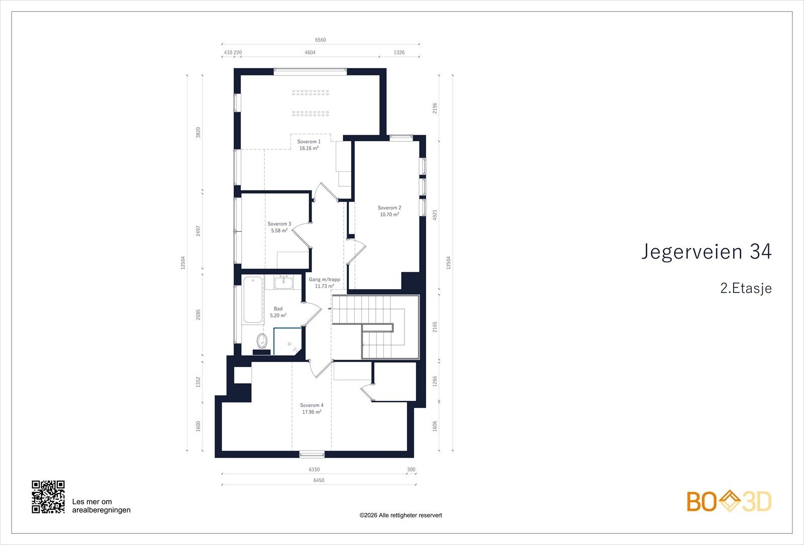2.etg. (BRA 51 m², gulvareal 71 m²): Gang, 4 soverom og bad. Galleribilde