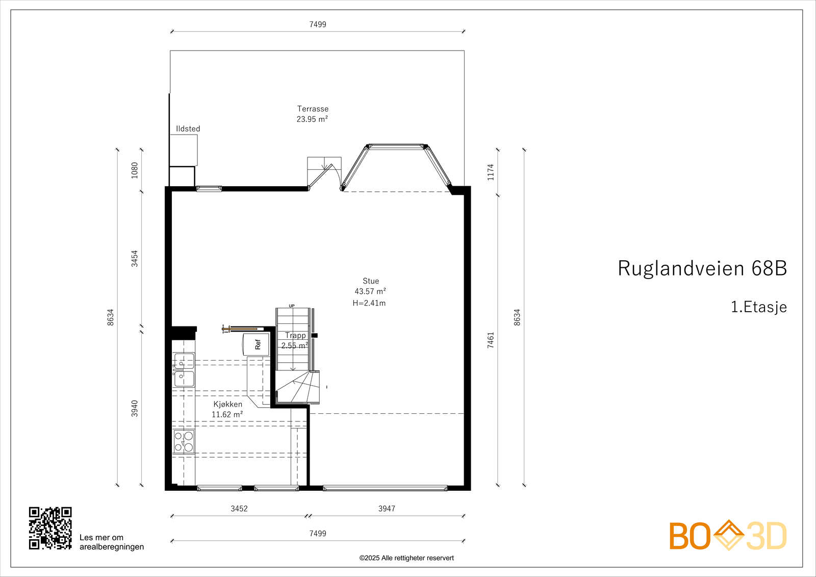 Målbar plantegning - Ruglandveien 68 B-1.Etasje Galleribilde