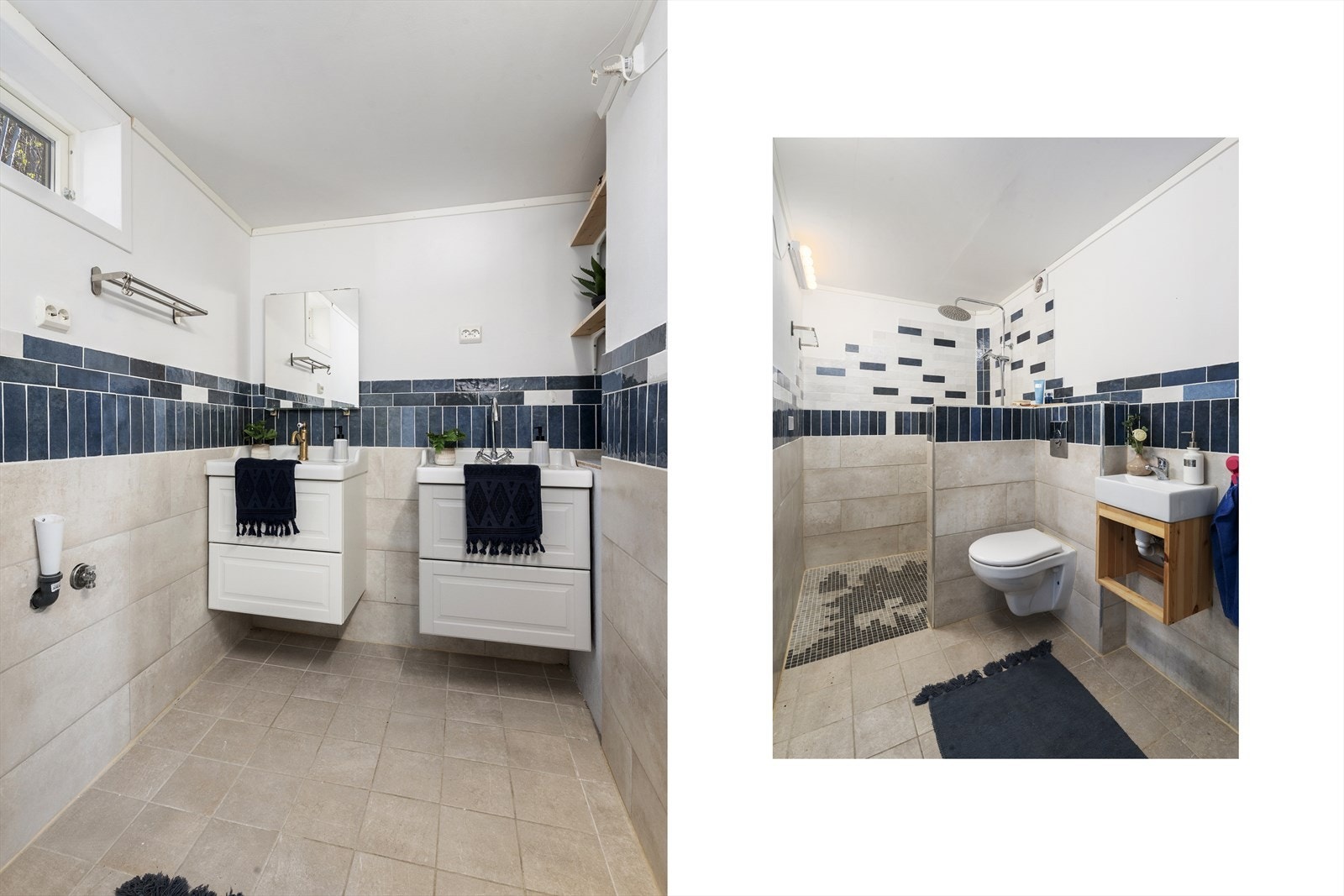 Badet har to separate servanter og elektrisk styrt vifte. Galleribilde