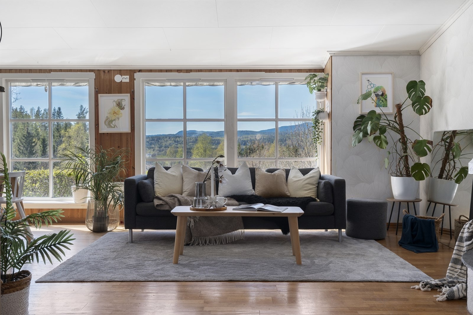 Stuen har god plass til en romslig sofagruppe. Galleribilde