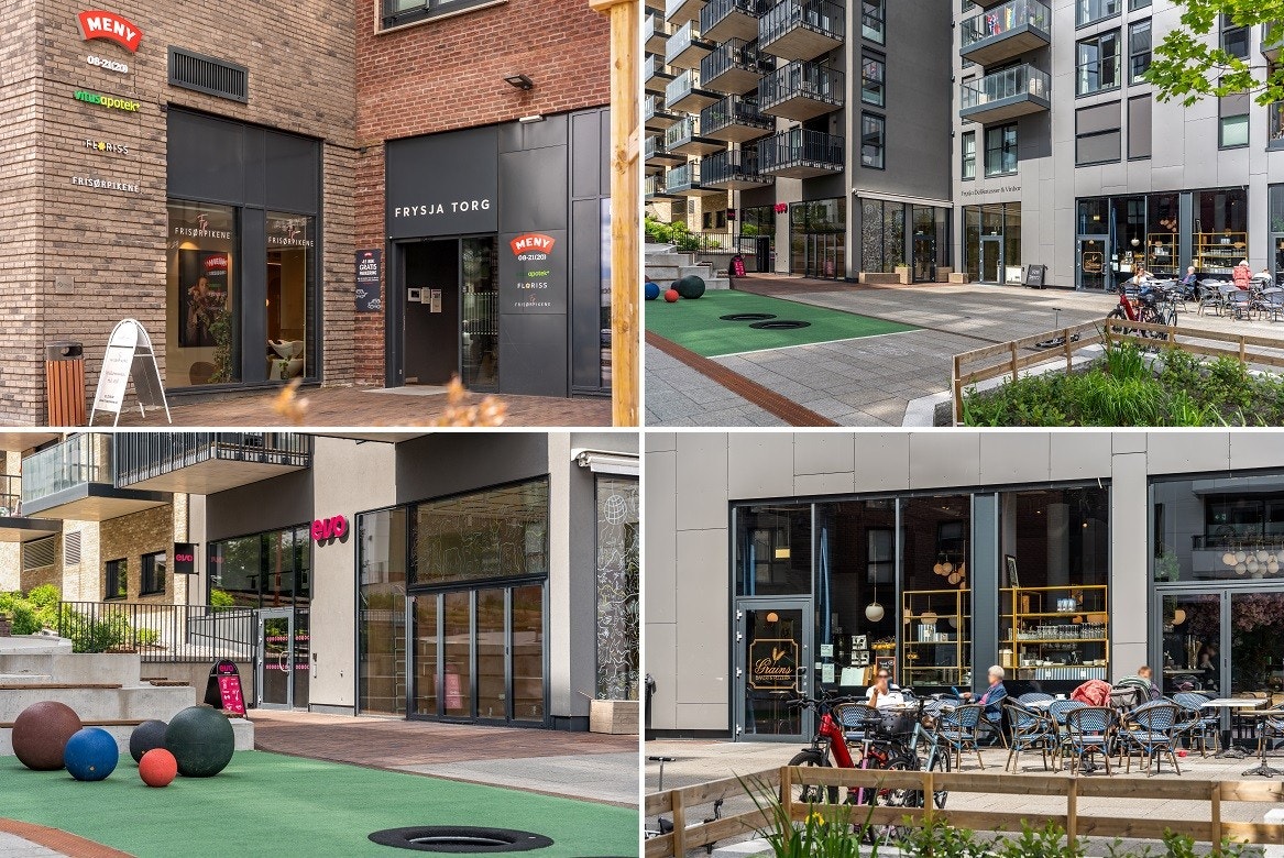 Umiddelbar nærhet til Frysja Torg med Meny dagligvarebutikk, apotek og frisør. Søndagsåpen Joker ligger like ved. Treningssenter og Bakeri/Pizzeria ligger også rett rundt hjørnet. Galleribilde