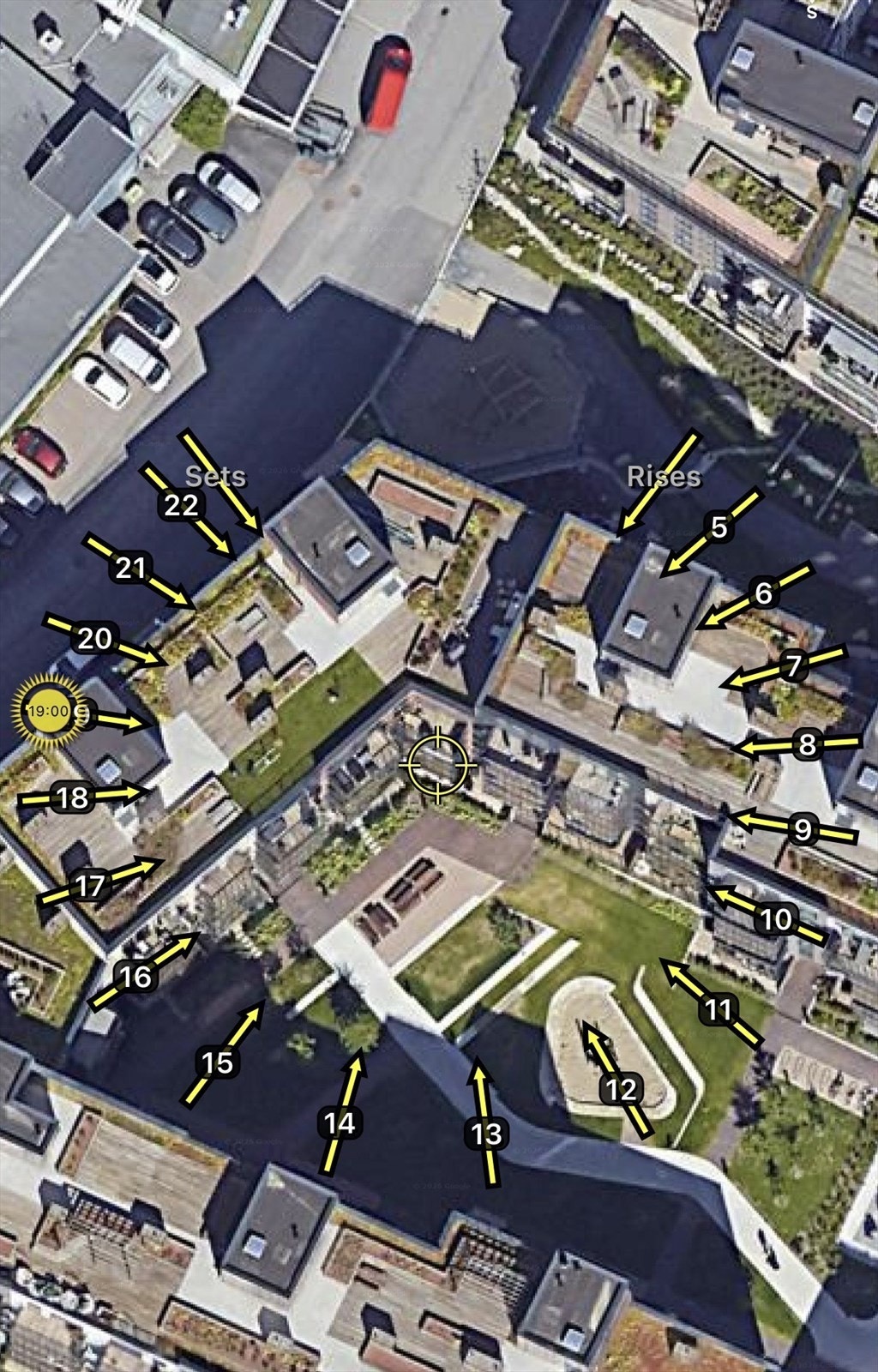 Illustrasjon av solforholdene midtsommers. Sol på balkongen fra ca. kl. 10:00-17:00. Galleribilde