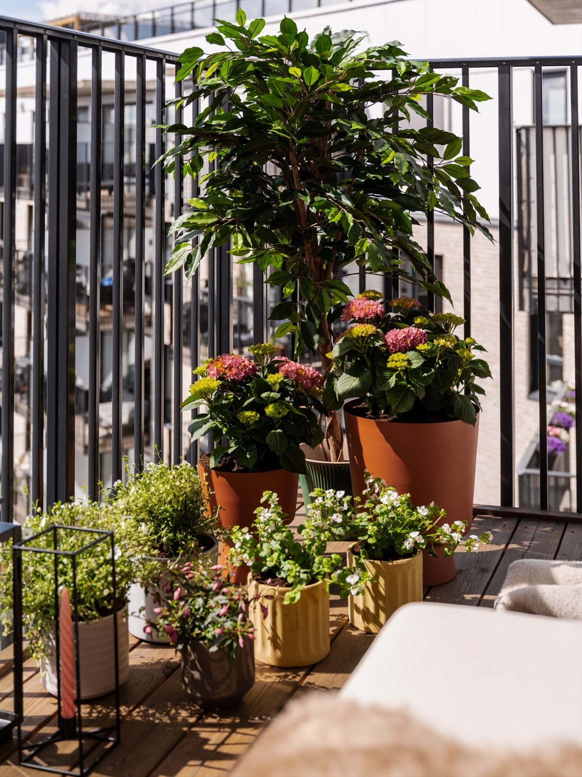 Balkongen gir flotte forhold for blomster og planter gjennom store deler av sesongen. Galleribilde