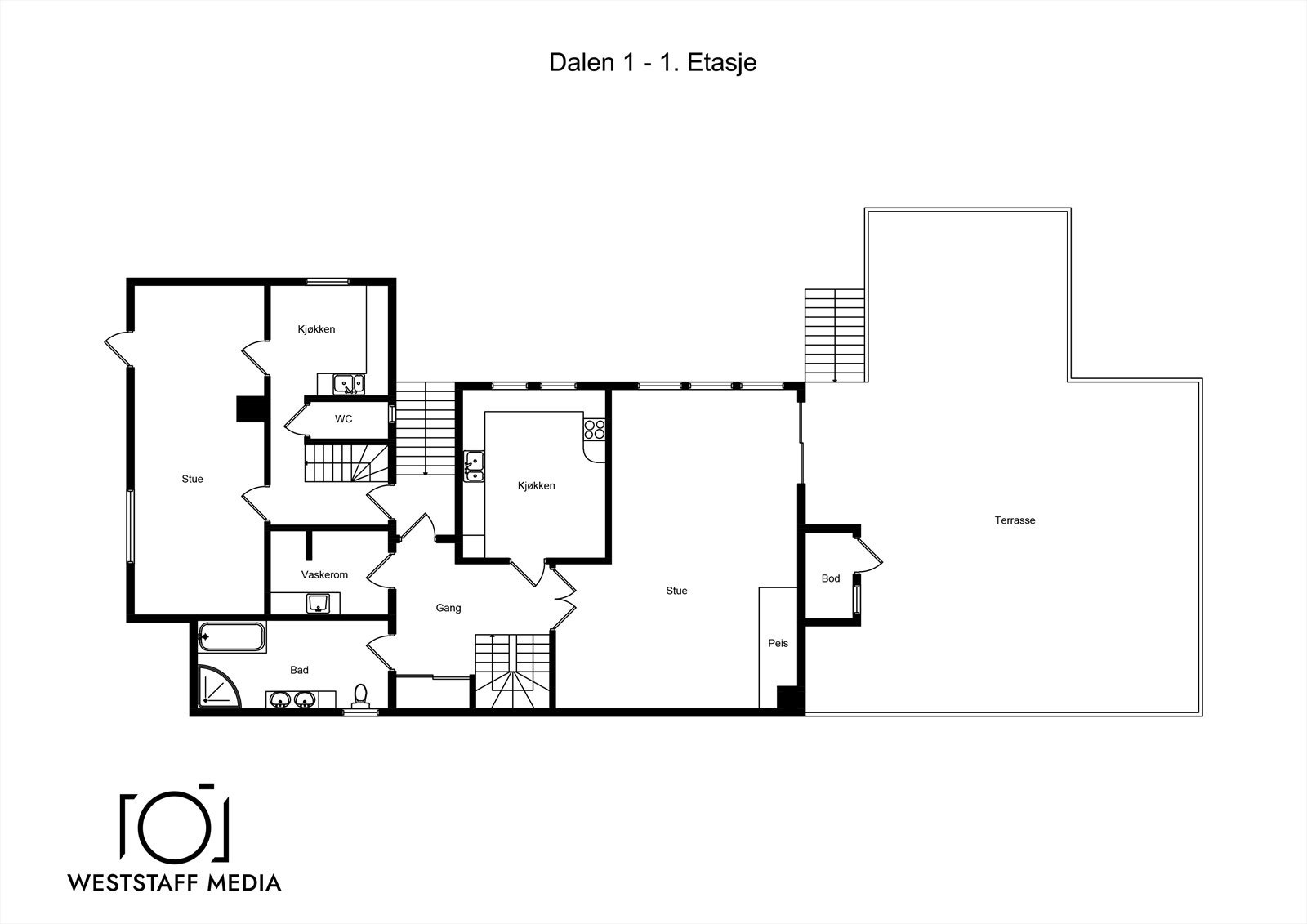 - Plantegning 1. etasje: "eneboligdel" + tilbygg - Galleribilde