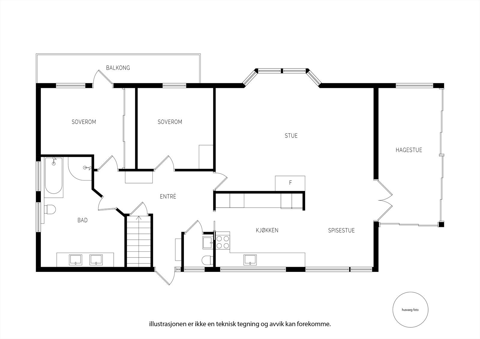 Meget god planløsning med kun en trapp - gir et romslig innhold i hver av de to etasjene. Alt på 1 plan om du vil bo livet ut. Galleribilde