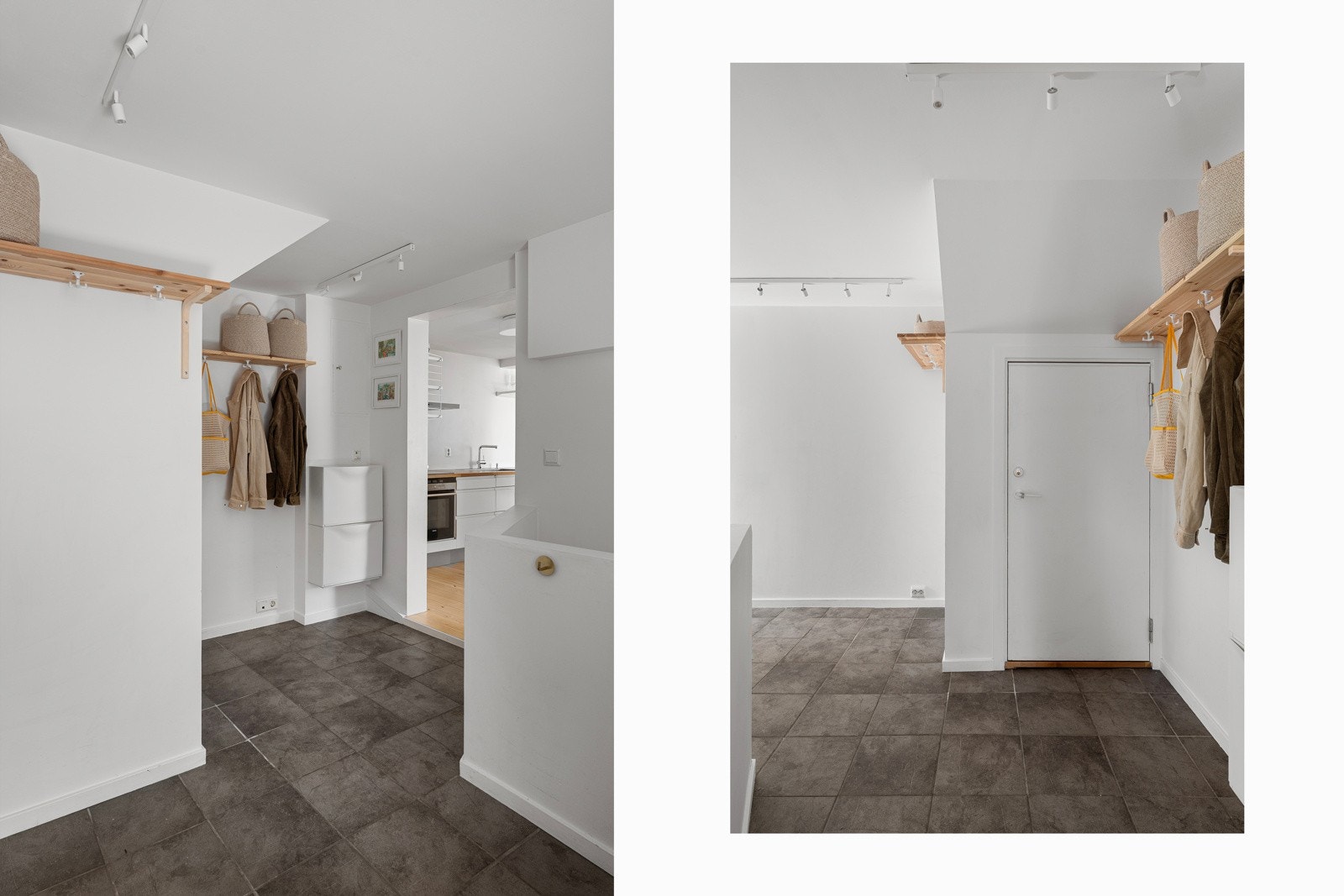 Velkommen inn! En innbydende entré med lyse flater og rene linjer gir et elegant førsteinntrykk, og gjør det enkelt å holde en ryddig og funksjonell velkomstsone.