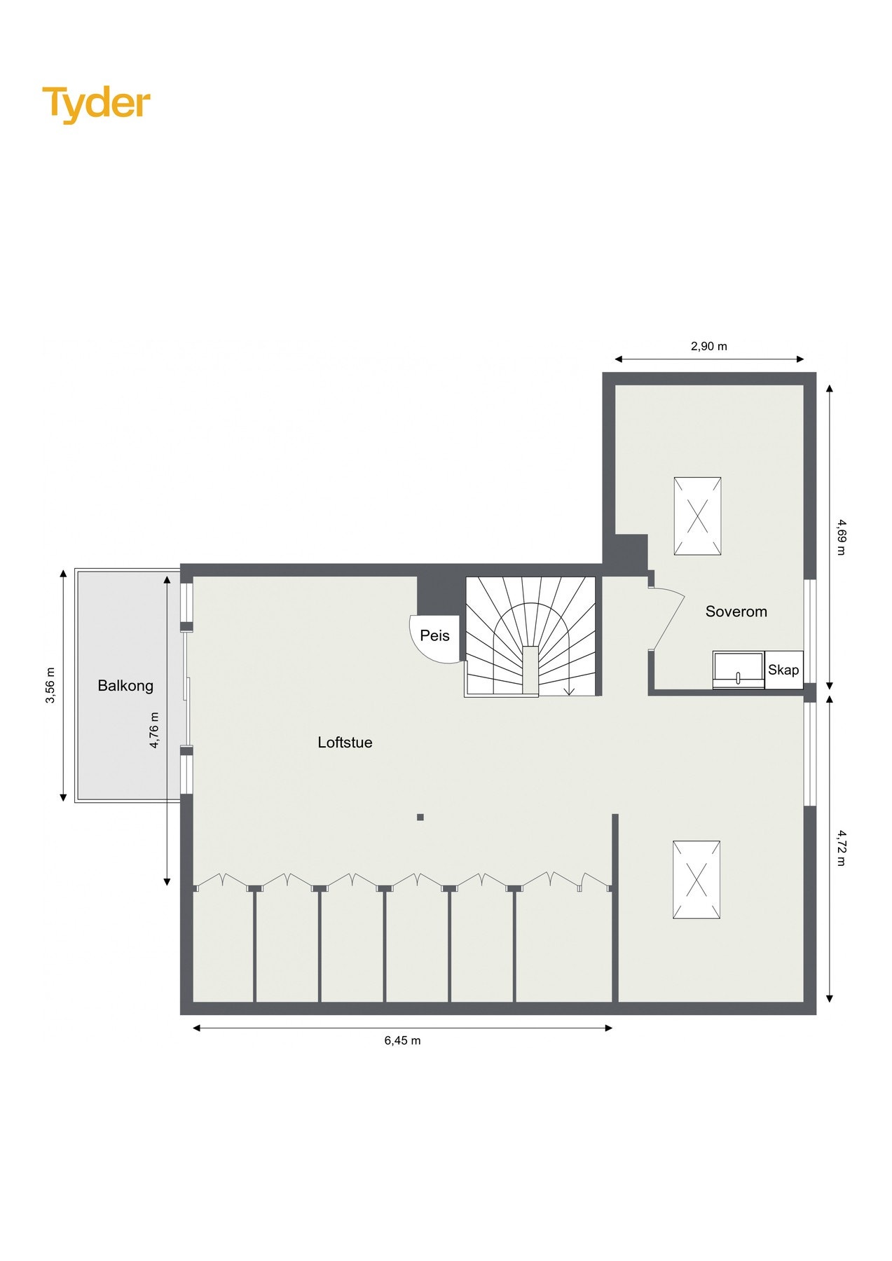 Plantegning - Loftsetasje. Galleribilde