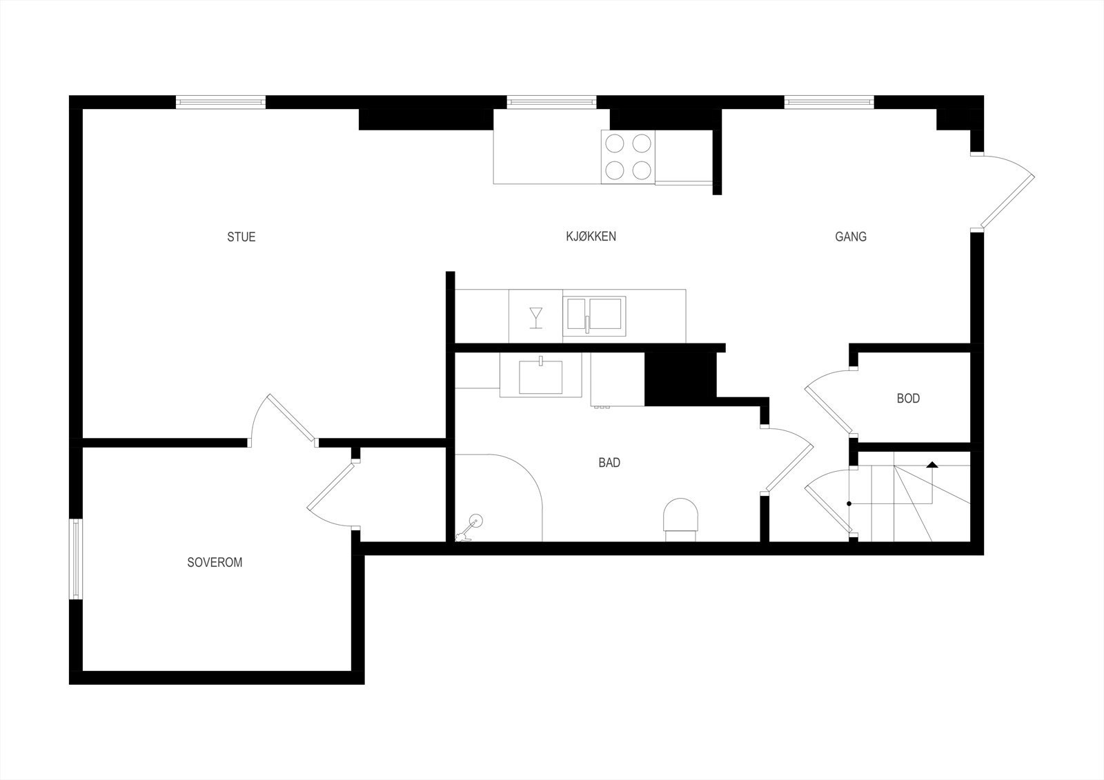 Underetasjen er innredet med stue/kjøkken, soverom og bad, med egen inngang. Galleribilde