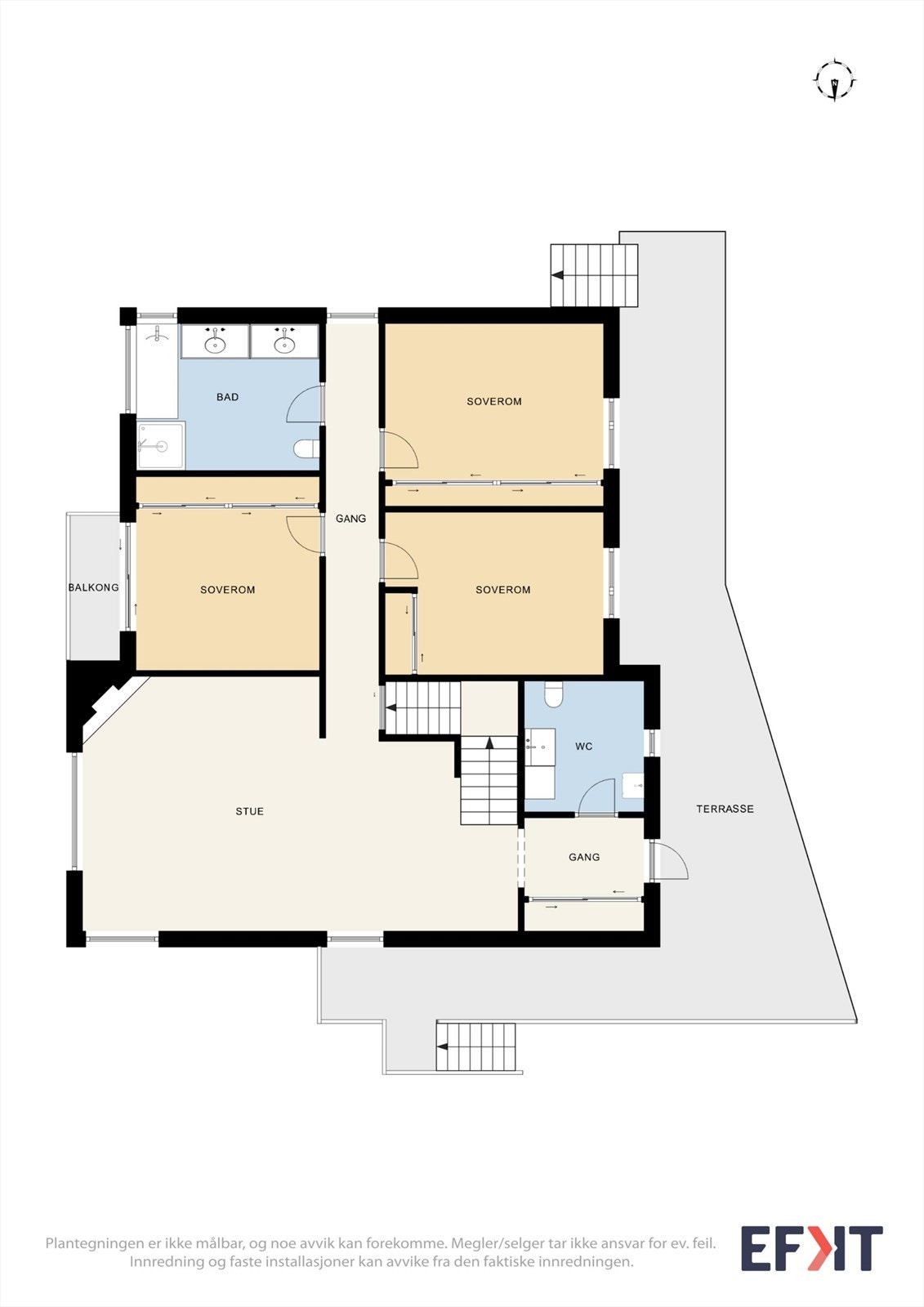 Hovedetasjen har 3 gode soverom, to bad/wc og stue med peis. Galleribilde