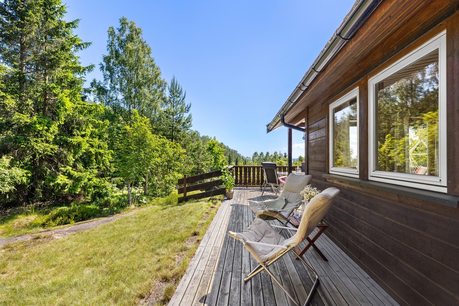 Eiet tomt opparbeidet med biloppstillingsplass, naturtomt og diverse beplatninger. Galleribilde