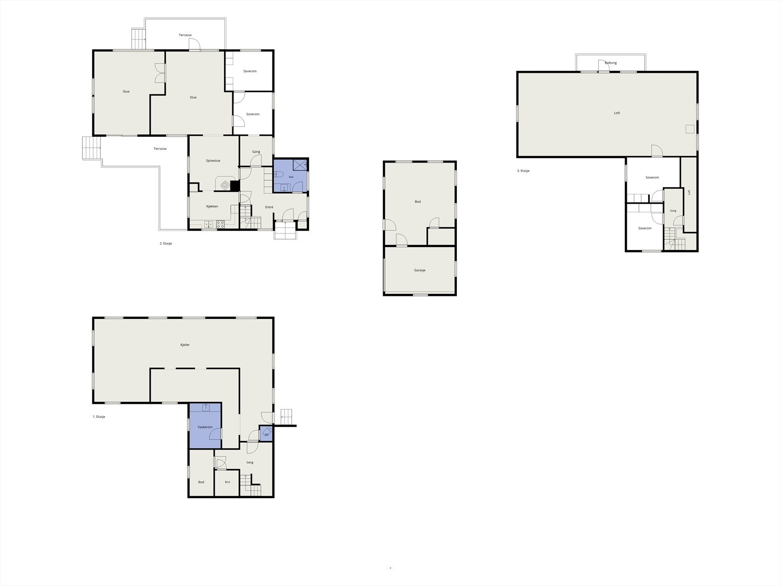 Eneboligen strekker seg over tre plan og har et samlet bruksareal på 319 m² Galleribilde