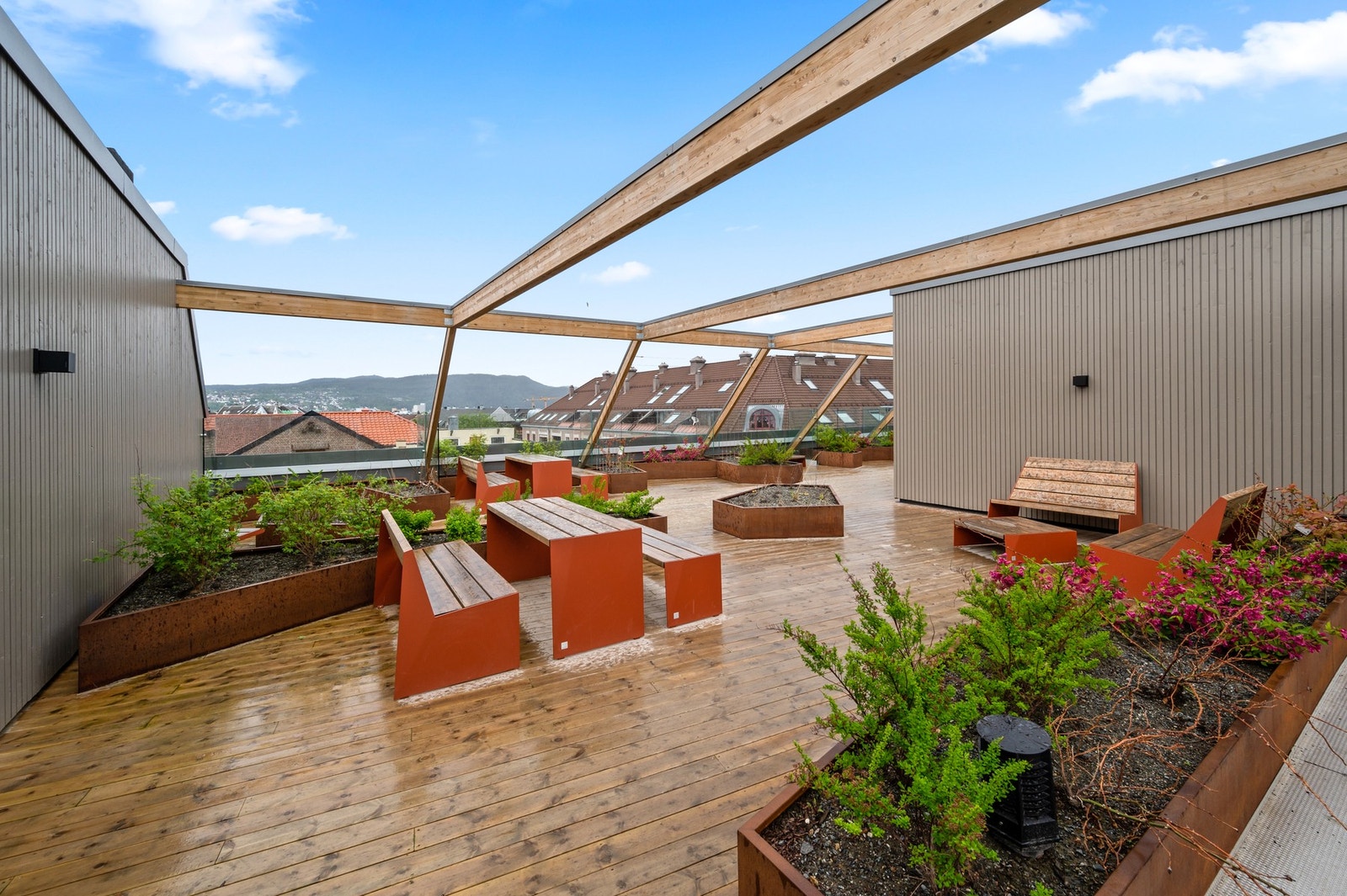Felles takterrasse som beboerne kan benytte seg av. Galleribilde