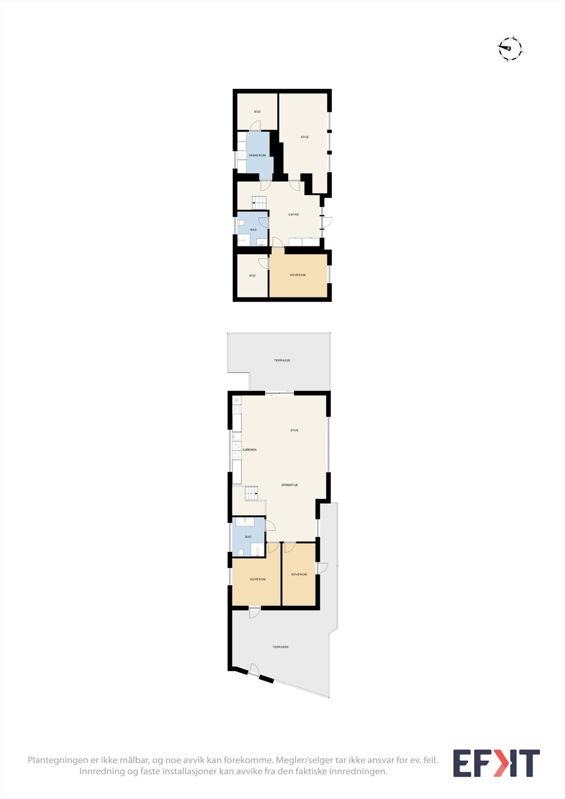 Boligen er fordelt over to plan og inneholder blant annet tre soverom, to stuer og to bad. Galleribilde
