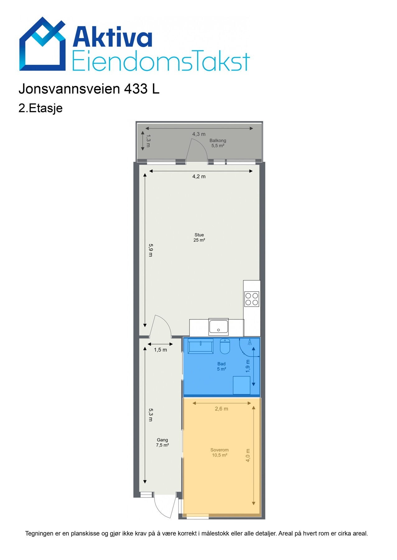 Leiligheten er av god størrelse, og strekker seg over 50m². Galleribilde