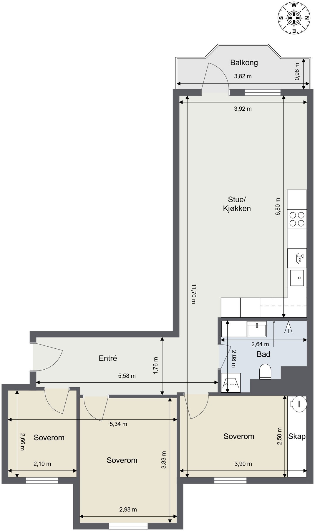 Alternativ planskisse med 3 soverom. Galleribilde