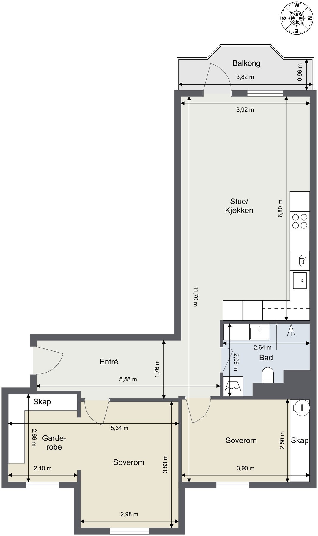 Plantegning 4. etasje med heis. I tillegg disponerer leiligheten en kjellerbod på ca. 4m². Heis i bygget. Galleribilde