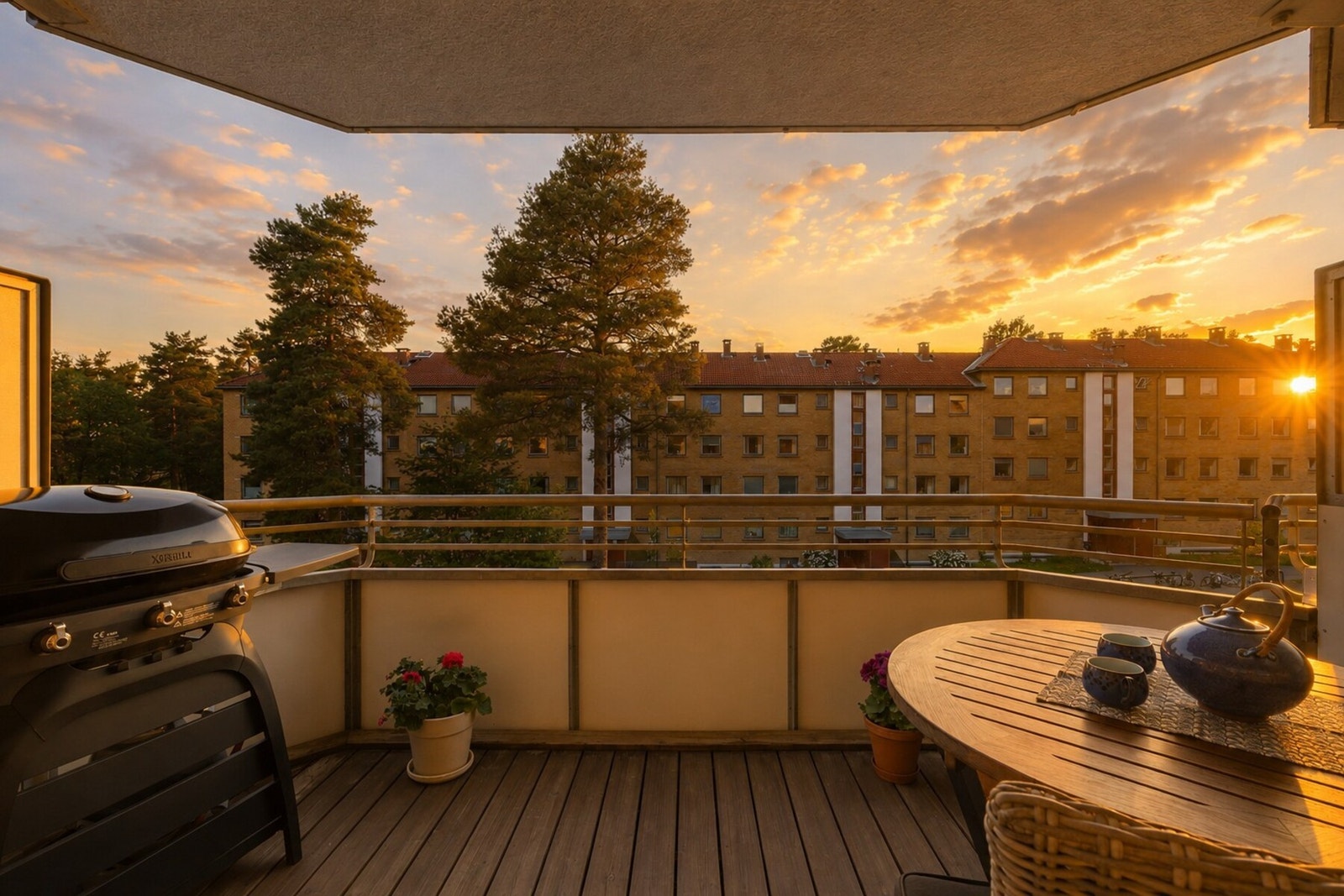 Vestvendt balkong med gode solforhold gjennom ettermiddagen og kvelden. Galleribilde