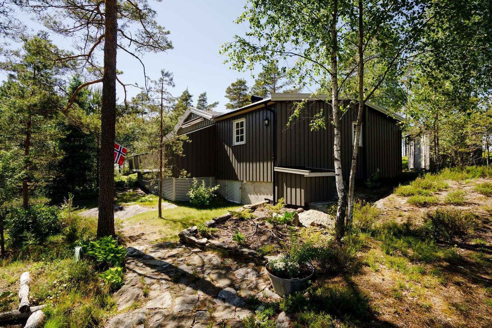 Eiendommen ligger usjenert til, omkranset av skog Galleribilde