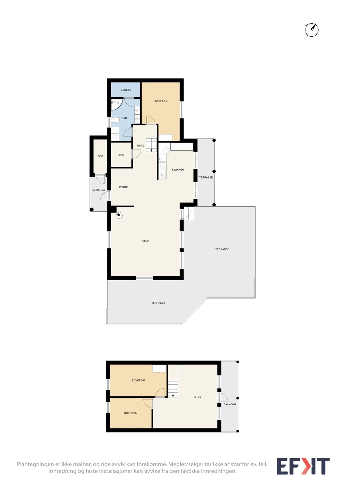 Hytta har en arealeffektiv planløsning over to plan, med totalt tre soverom og gode oppholdsarealer. Galleribilde