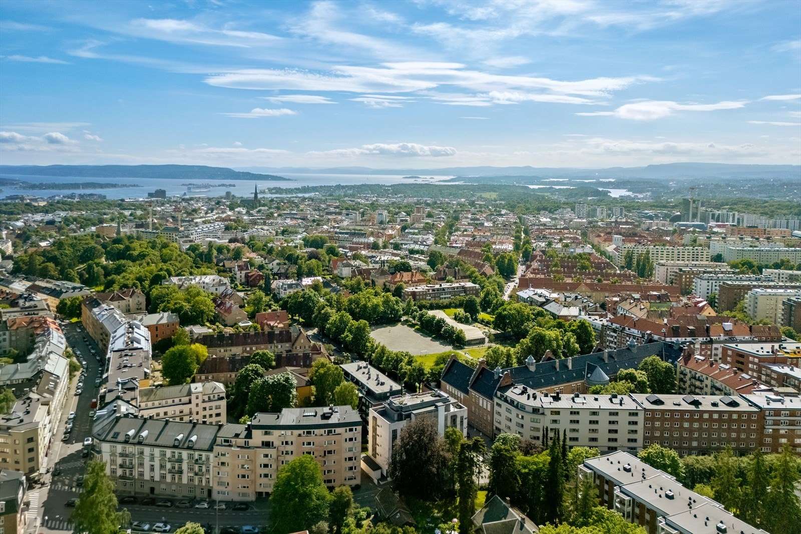 Fra luften ser man tydelig hvorfor dette regnes som en av Fagerborgs mest attraktive deler - grønt, luftig og urbant på samme tid. Galleribilde
