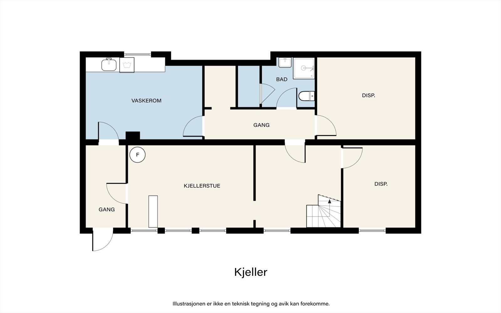 Kjelleren er innredet med kjellerstue, bad, vaskerom og flere disponible rom. Galleribilde