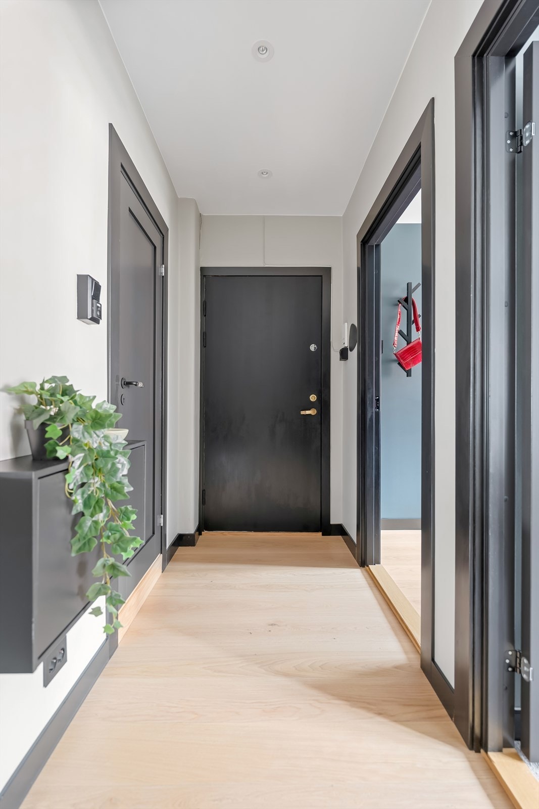 Velkommen inn til en lys og praktisk entré, her kan du enkelt legge fra deg sko og yttertøy. Galleribilde