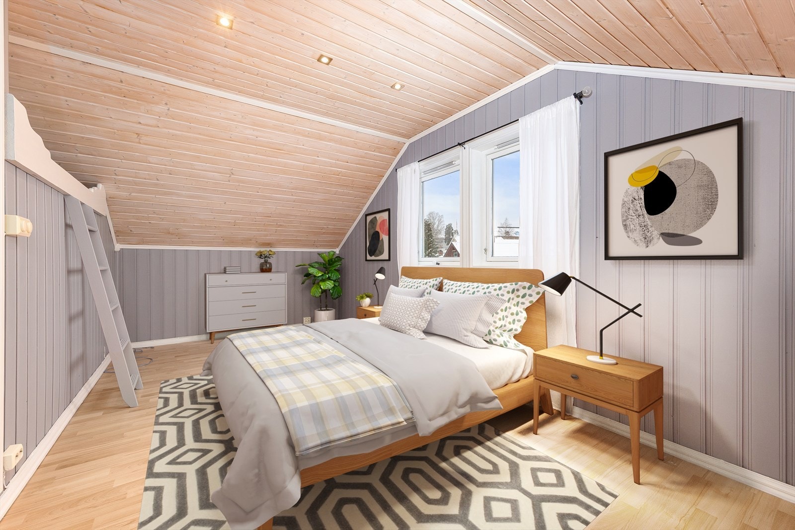 Boligen har 4 innredede soverom i 2.etasje (digital styling). Galleribilde