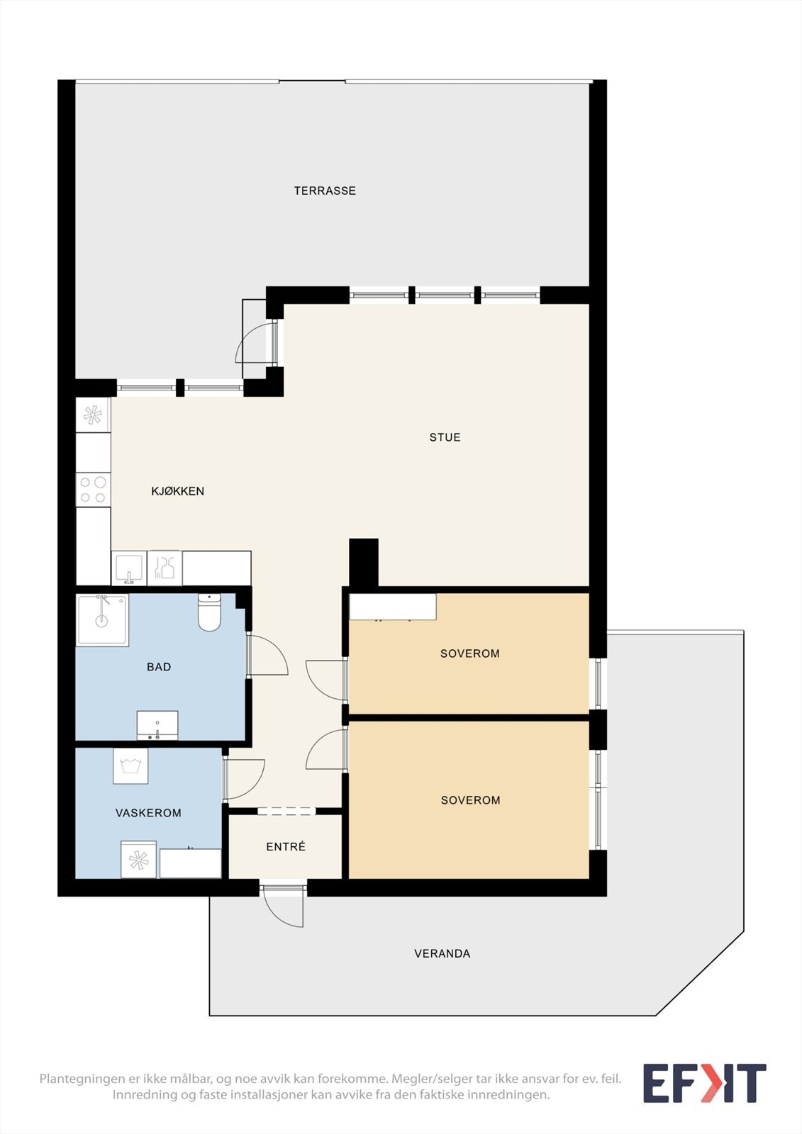 Gjennomgående og arealeffektiv planløsning med alle rom på ett plan. Galleribilde