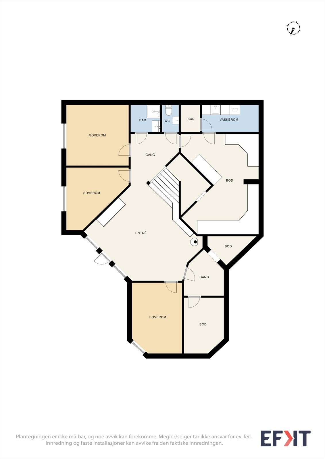 Underetasjen er innredet med hall, tre soverom, bad, toalettrom, vaskerom og boder. Galleribilde